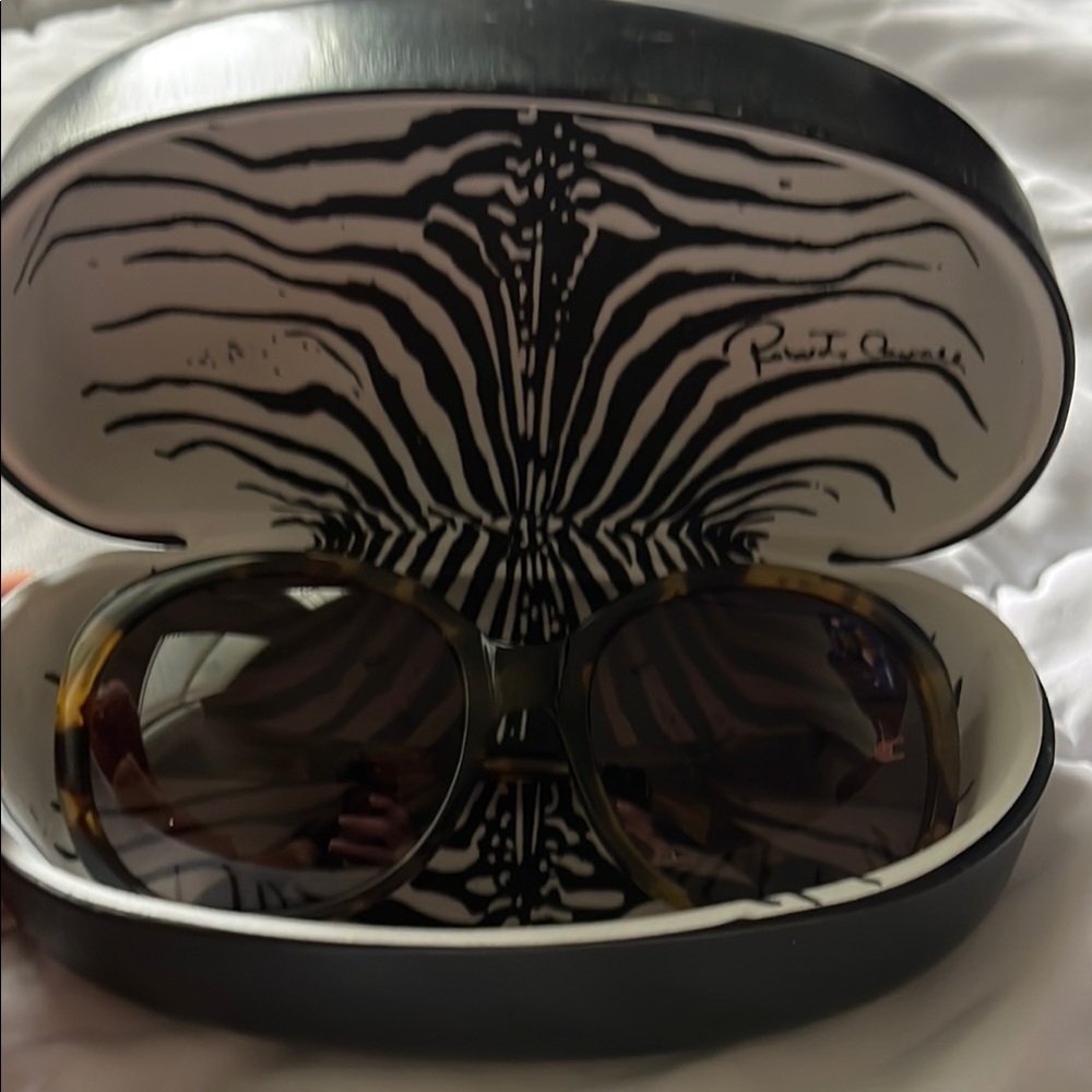 Roberto Cavalli Black and Brown Sunglasses with Zebra Case